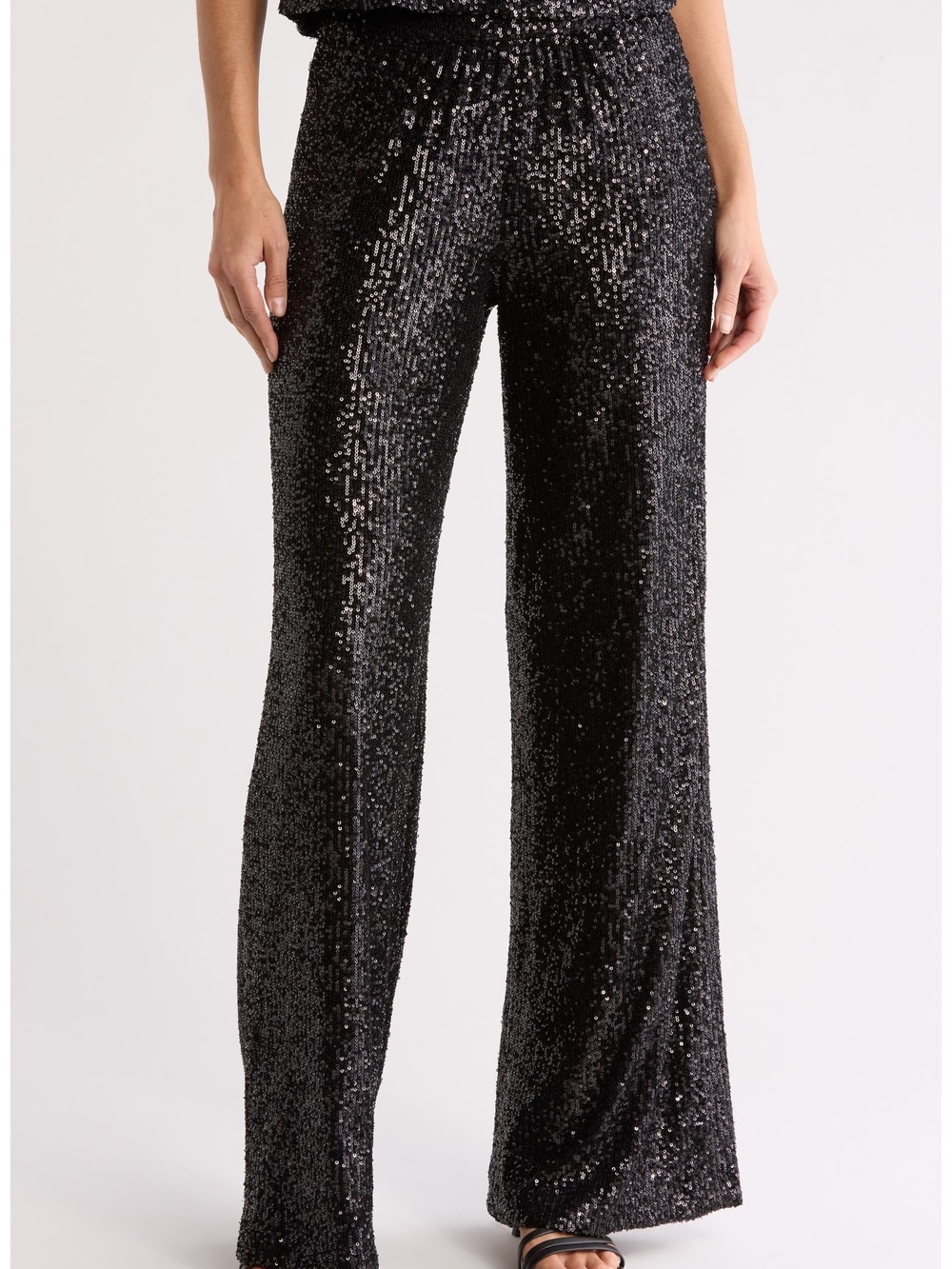 NWT Ramy Brook Lavenia Sequin Wide-Leg Pants Black Size 6